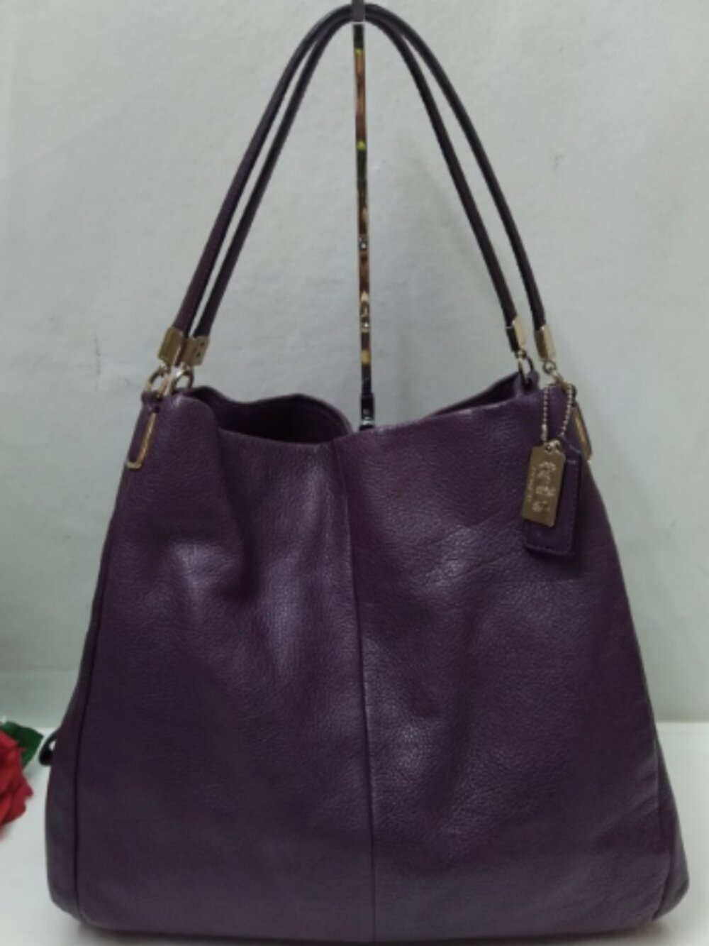 Coach Madison Purple Leather Double Handles 3 Compartments Shoulder Bag